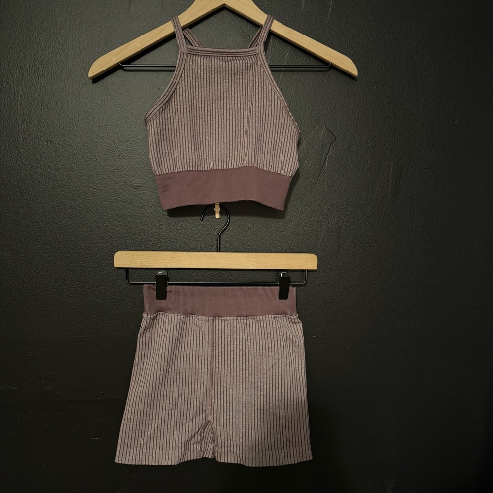 Free People Movement 2 piece set, ribbed high next crop tank with fitted shorts